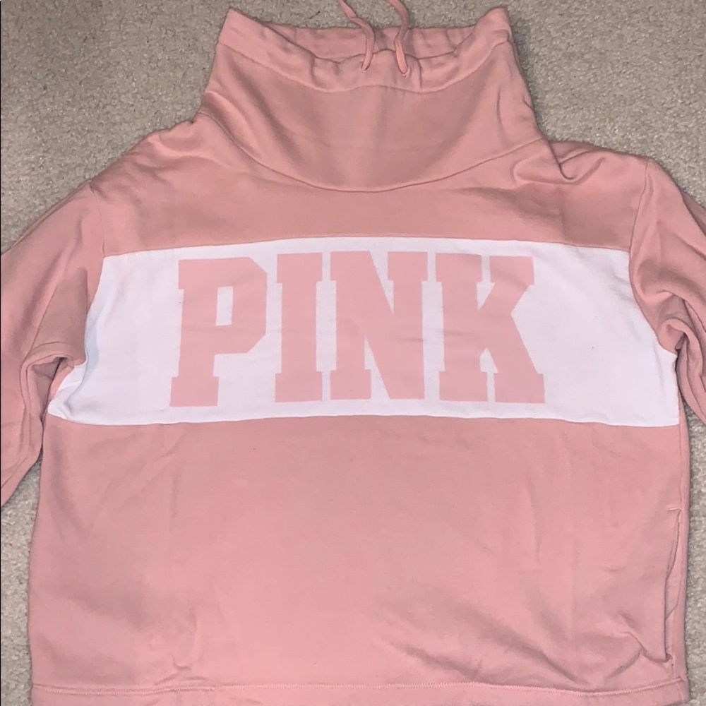 Pink cowl neck sweatshirt with side pockets